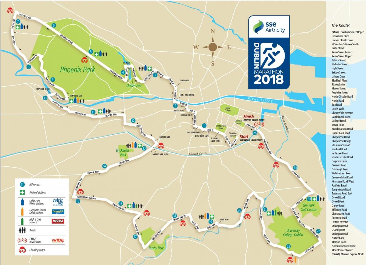 Дублінський марафон маршрут на карті